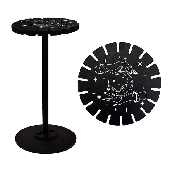 Pendulum Shelf Wooden Pendulum Display Rack with Hand Moon Star Pattern Stuff Black Display Shelf for Display Gift Organizer 18 Pendulum NecklacesDIY