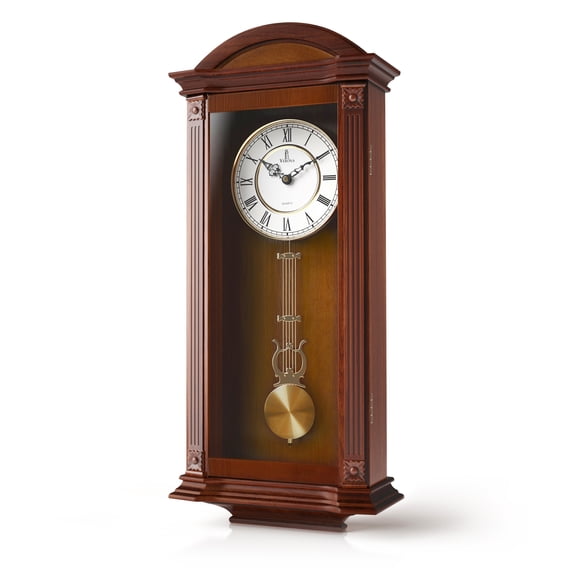 Pendulum Wall Clock Battery Operated - Large, Wooden Hanging Grandfather Wall Clock with Pendulum, 27x11 - Quiet, Made with Real Wood for Living Room Decor, Office & Home Décor Gift