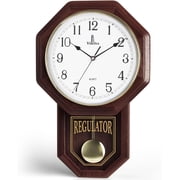 Pendulum Wall Clock - Decorative Wood Wall Clock with Pendulum - Schoolhouse Clock Regulator Design, Battery Operated & Silent, Wooden Pendulum Clock 18x11