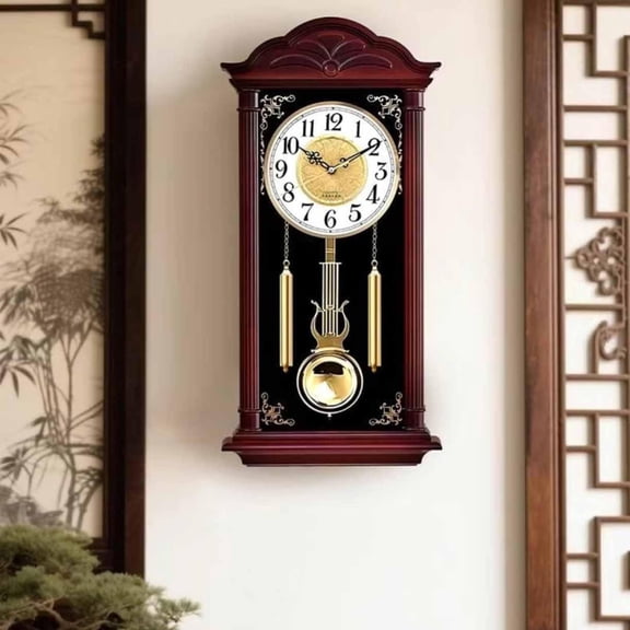 Pendulum Wall Clock Retro Large Grandfather Wall Clocks for Living Room Silent Battery Operated Decorative (without Chime Pendulum)Traditional Clock, 60cm high Birthday Gift Clock