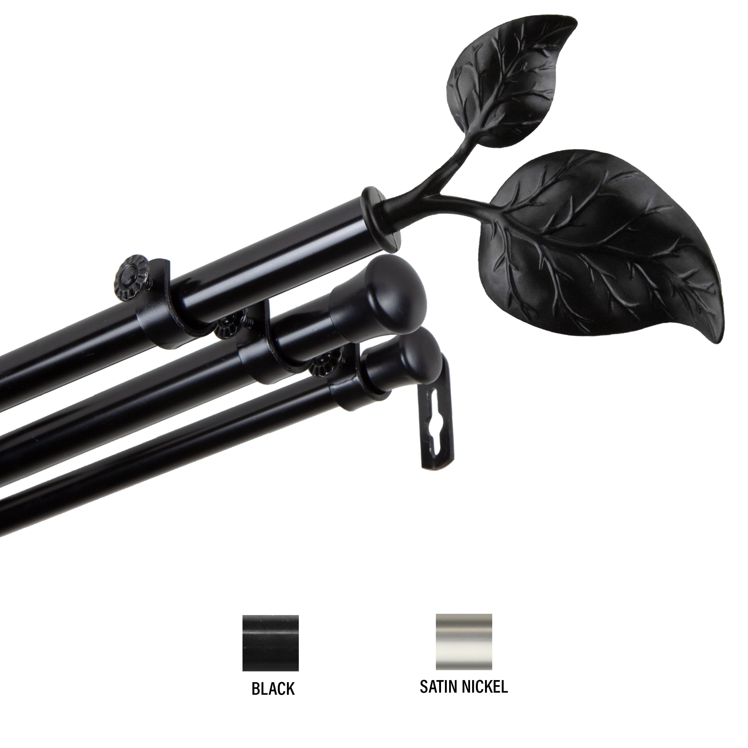 Penelope 13/16 inch Triple Curtain Rod 120-170" - Black
