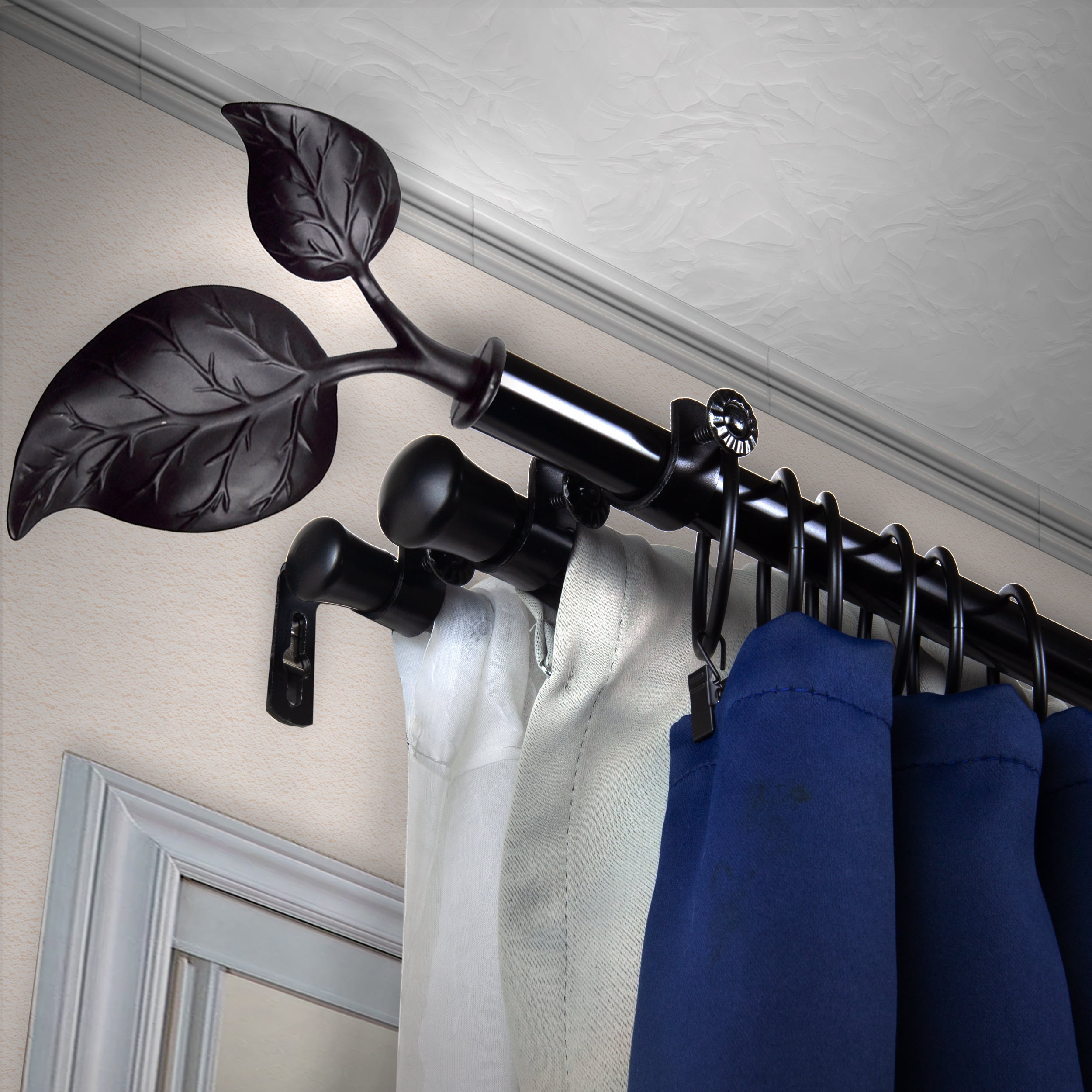 Penelope 13/16 inch Triple Curtain Rod 66-120" - Black
