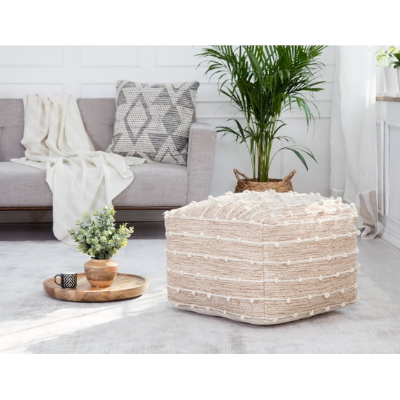 Penelope 22" x 22" x 16" Brown & Ivory Pouf