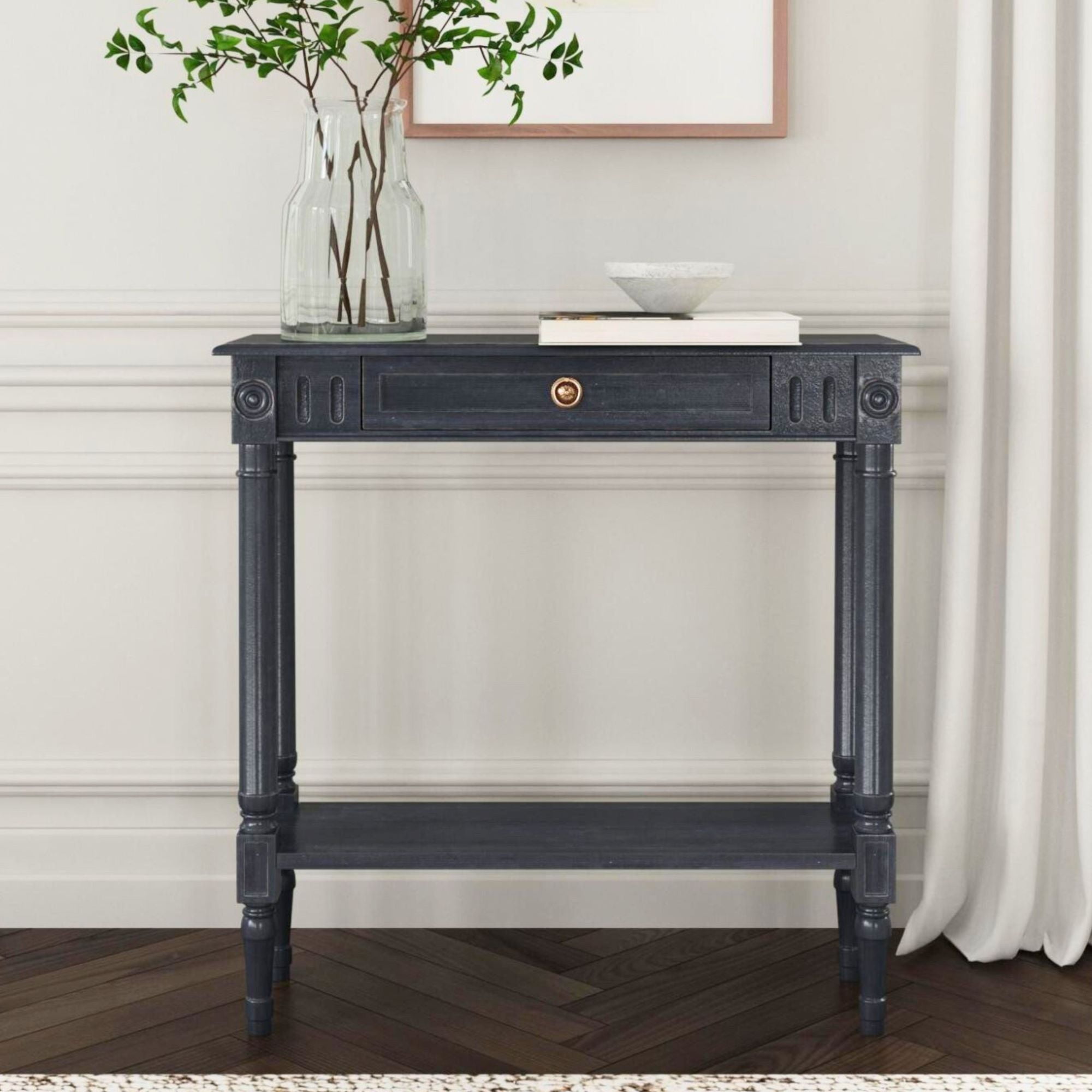 Marisol Black Solid Wood Console Table with Storage