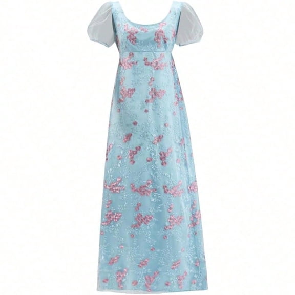 Women's Regency-Era Gown - High-Waisted Tea Party Penelope Featherington Dress with Romantic Silhouette