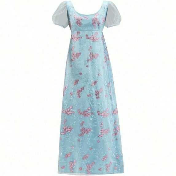 Women's Regency-Era Gown - High-Waisted Tea Party Penelope Featherington Dress with Romantic Silhouette