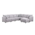 thumbnail image 1 of Penelope Light Gray Linen Fabric Reversible 7PC Modular Sectional Sofa with Ottoman and Pillows, 1 of 7