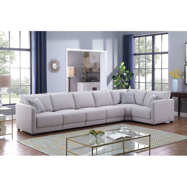 Penelope Light Gray Linen Reversible 6PC Modular Sectional Sofa