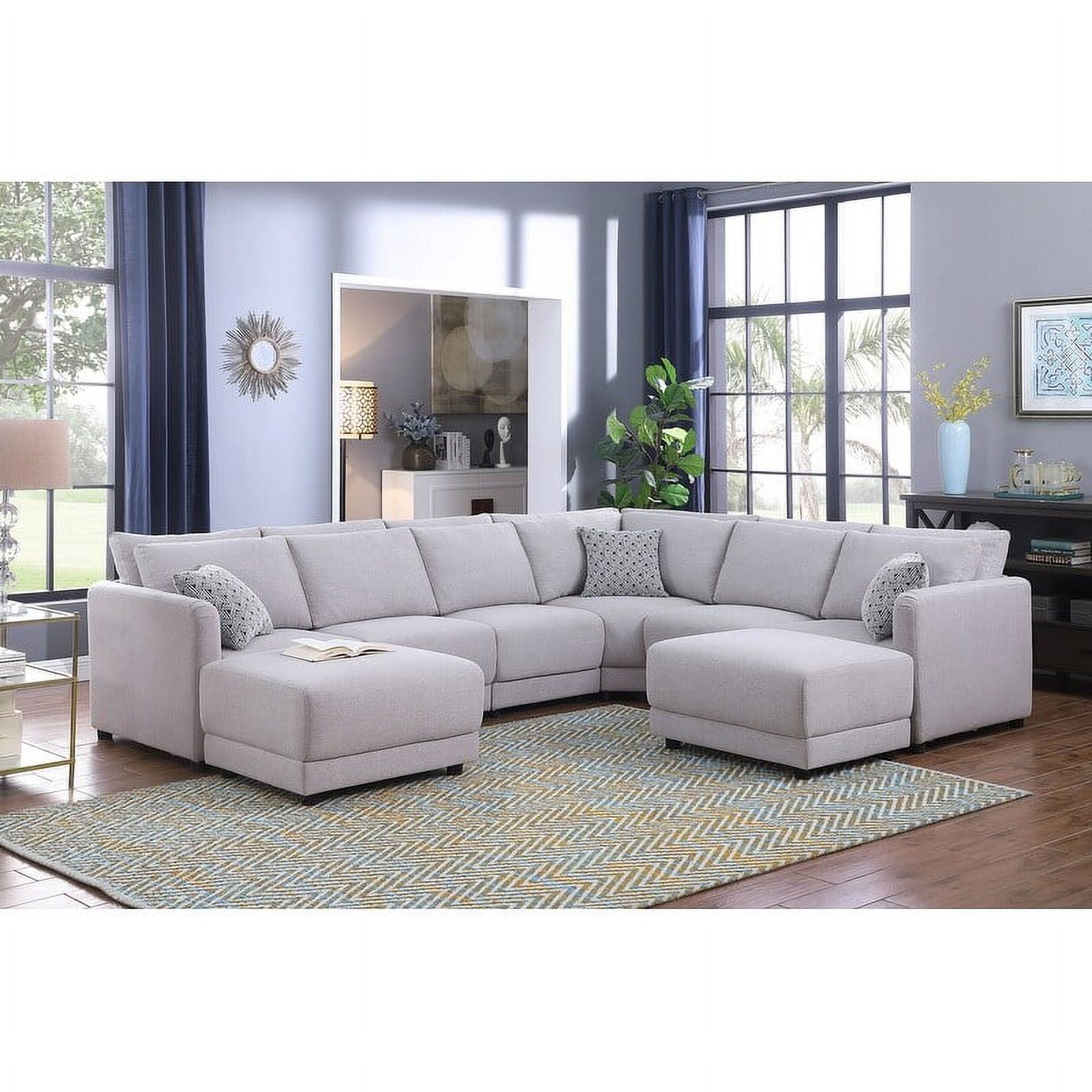 Penelope Light Gray Linen Reversible 8PC Modular Sectional w/ Ottomans