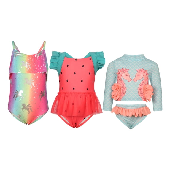 Penelope Mack Girl 3 Pack One-Piece Swimwear Bottoms, Quick Drying, Infant (12M-4T)