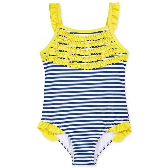 Penelope Mack Girls 4-6X Ruffle Stripe Swimsuit (Yellow 6X)