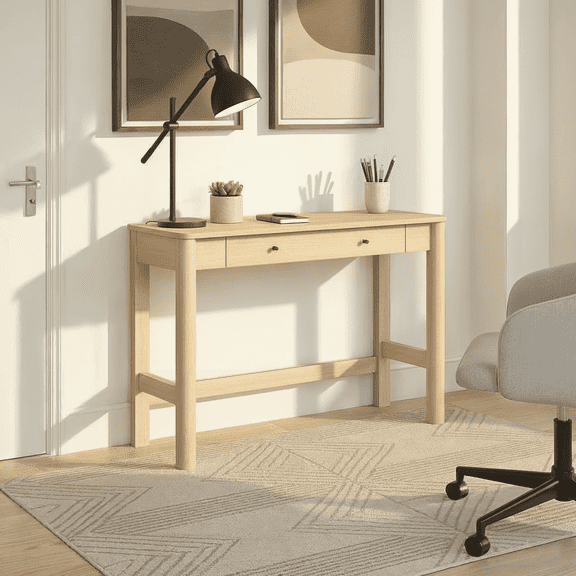 Penelope Modern Desk with Drawer Storage, Coastal Oak