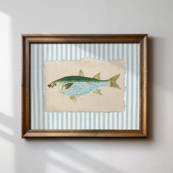 Penelope Striped Blue Mullet Fish Cottage Core Nursery Wall Art , Poster Print Only