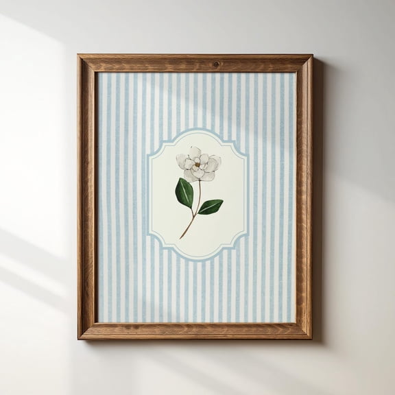 Penelope Striped Magnolia Art Print, Trendy Decor, Abstract Vintage Painting, English Garden, Floral, Cottage Wall Art, Modern Wall Decor For Living Room, 8x12 UNFRAMED