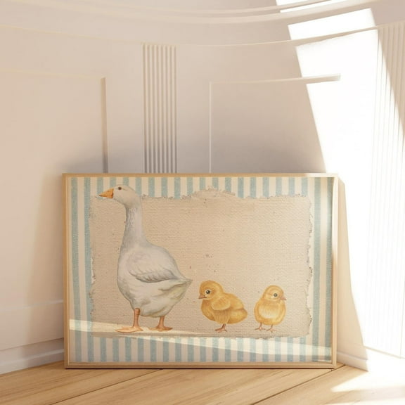 Penelope Striped Mother Goose Horizontal Print, Nursery, Botanical, Cottage Core Decor, Farmhouse Wall Art, Modern Wall Decor For Living Room, 8x12 UNFRAMED
