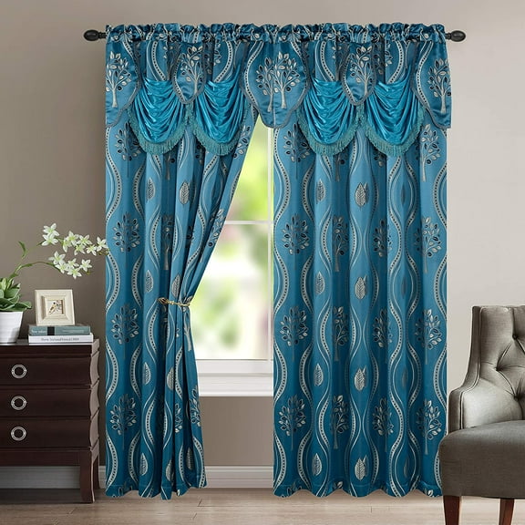 Penelopie Jacquard Look Curtain Panel Set, 54 by 84-Inch, Blue, Set of 2