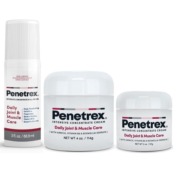 Penetrex Joint & Muscle Therapy “Trio” Bundle Rub – Contains (1) Large 4 Oz. Jar for Home, (1) Classic 2 Oz. Jar for Work, and (1) 3 Oz. Roll-On for Convenient On-The-Go Bundle!