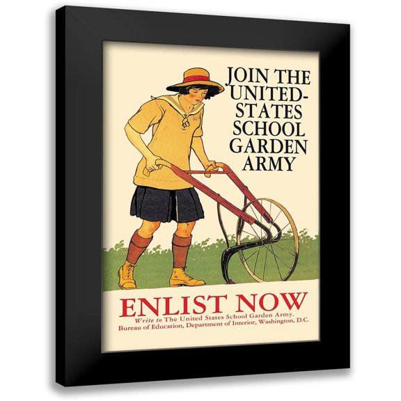 Penfield, Edward 11x14 Black Modern Framed Museum Art Print Titled - Join the United States School Garden Army