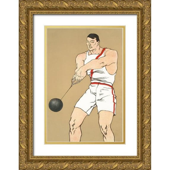 Penfield, Edward 11x14 Gold Ornate Wood Framed with Double Matting Museum Art Print Titled - Hammer Throw 1908