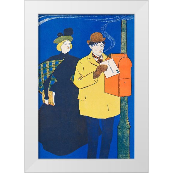 Penfield, Edward 11x14 White Modern Wood Framed Museum Art Print Titled - Man and Woman sending letter