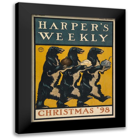 Penfield, Edward 12x14 Black Modern Framed Museum Art Print Titled - Harpers Weekly Christmas 1898
