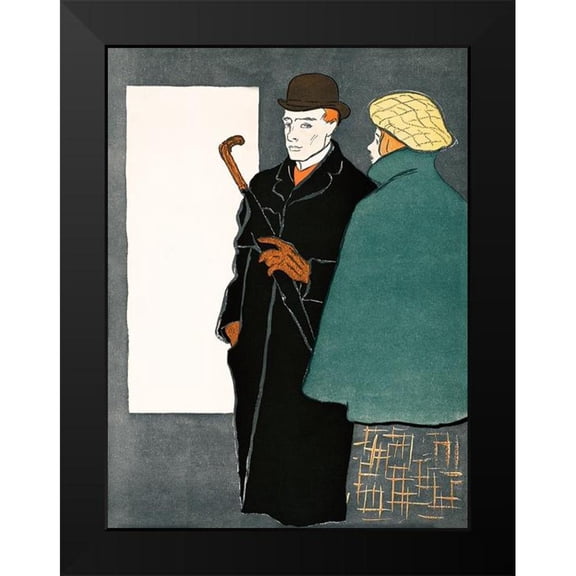 Penfield, Edward 12x14 Black Modern Framed Museum Art Print Titled - Man with walking stick and woman