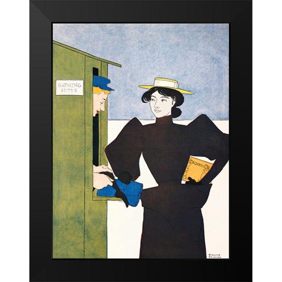 Penfield, Edward 12x14 Black Modern Framed Museum Art Print Titled - Woman Picking up Bathing Suits