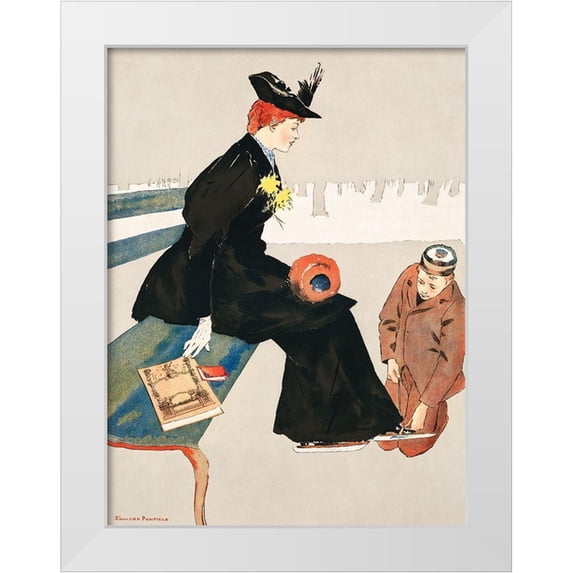 Penfield, Edward 12x14 White Modern Wood Framed Museum Art Print Titled - Woman sitting on a bench