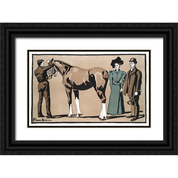 Penfield, Edward 14x10 Black Ornate Wood Framed with Double Matting Museum Art Print Titled - People and horse