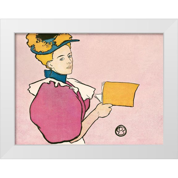 Penfield, Edward 14x12 White Modern Wood Framed Museum Art Print Titled - Woman holding book