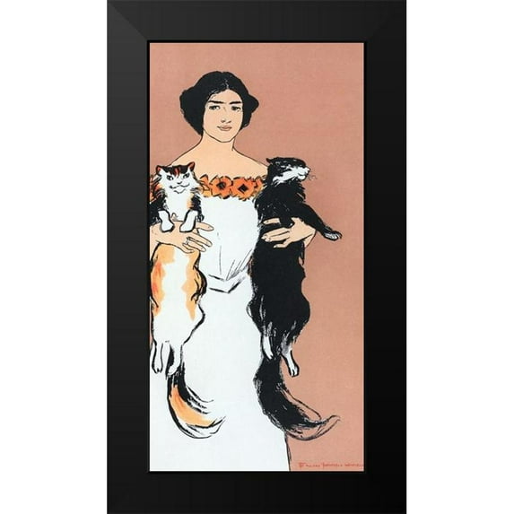 Penfield, Edward 14x24 Black Modern Framed Museum Art Print Titled - Woman Holding Cats