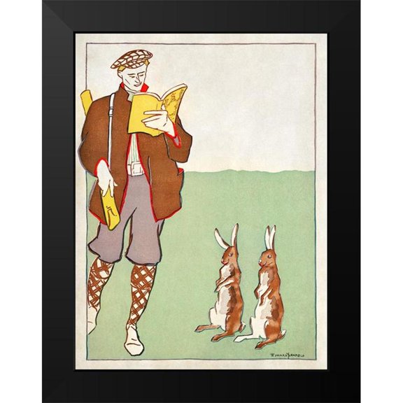 Penfield, Edward 15x18 Black Modern Framed Museum Art Print Titled - Man reading a book with Hares