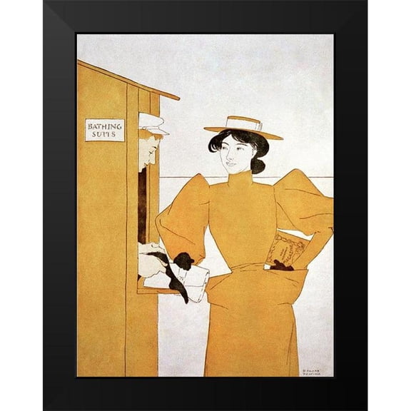 Penfield, Edward 15x18 Black Modern Framed Museum Art Print Titled - woman picking up bathing suits