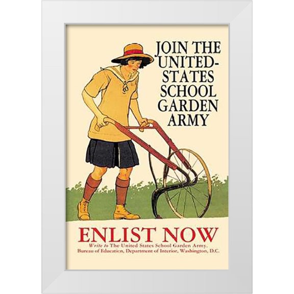 Penfield, Edward 17x24 White Modern Wood Framed Museum Art Print Titled - Join the United States School Garden Army