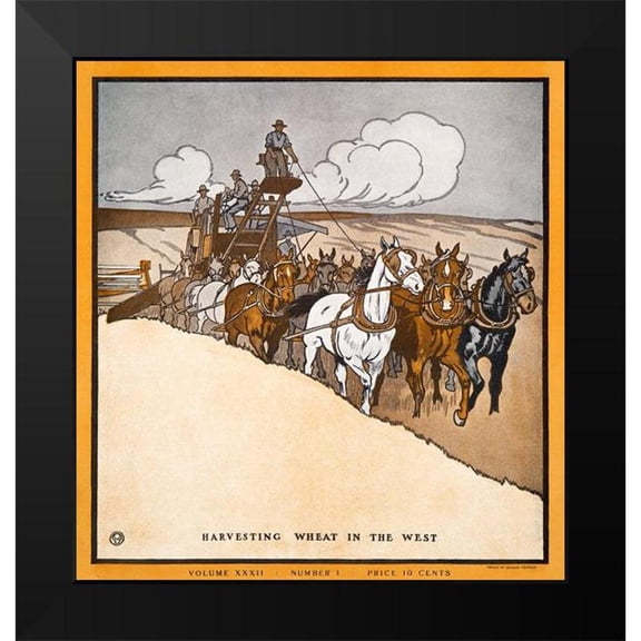 Penfield, Edward 20x21 Black Modern Framed Museum Art Print Titled - Harvesting Wheat in the West