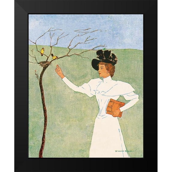 Penfield, Edward 20x24 Black Modern Framed Museum Art Print Titled - Woman Reaching for Birds