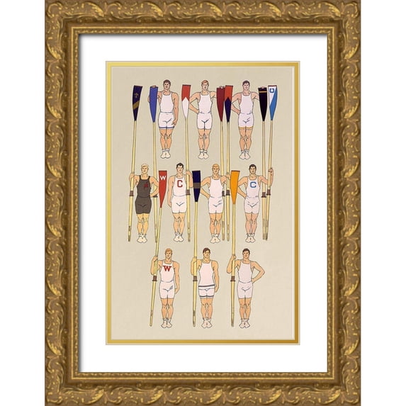 Penfield, Edward 23x32 Gold Ornate Wood Framed with Double Matting Museum Art Print Titled - College Crews
