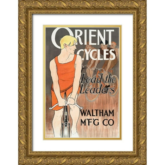 Penfield, Edward 23x32 Gold Ornate Wood Framed with Double Matting Museum Art Print Titled - Orient Cycles