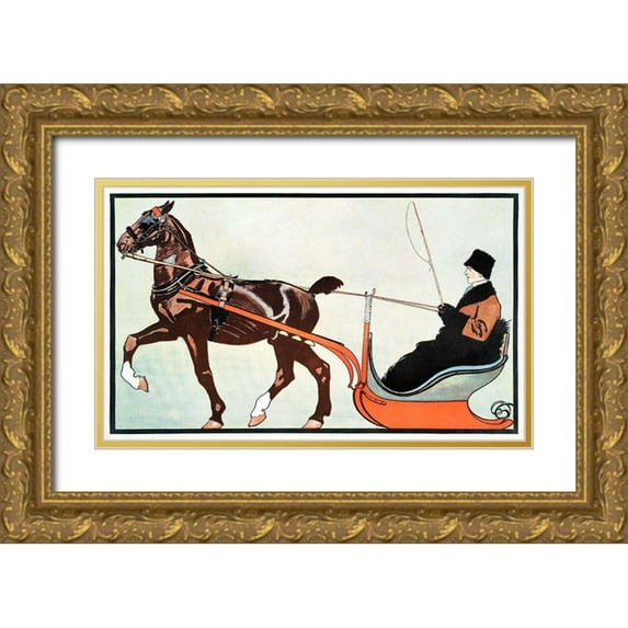 Penfield, Edward 24x16 Gold Ornate Wood Framed with Double Matting Museum Art Print Titled - Man in Carriage