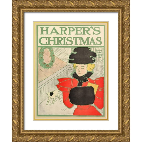 Penfield, Edward 25x32 Gold Ornate Wood Framed with Double Matting Museum Art Print Titled - Harpers Christmas 1896