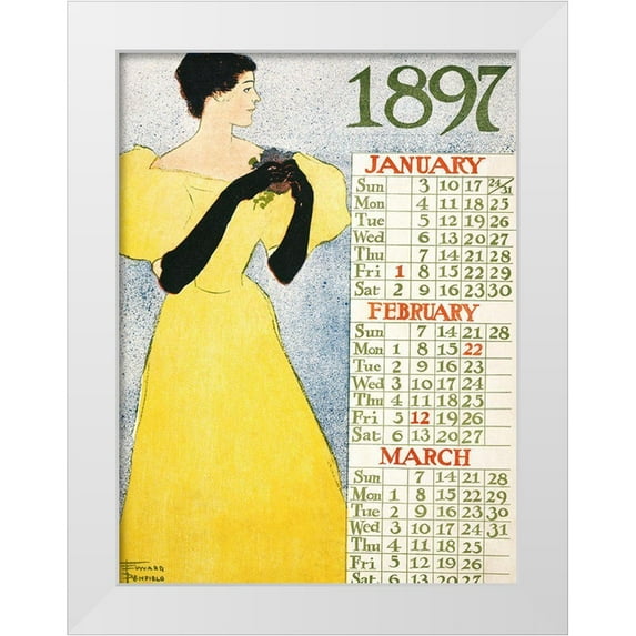 Penfield, Edward 25x32 White Modern Wood Framed Museum Art Print Titled - Calendar 1897