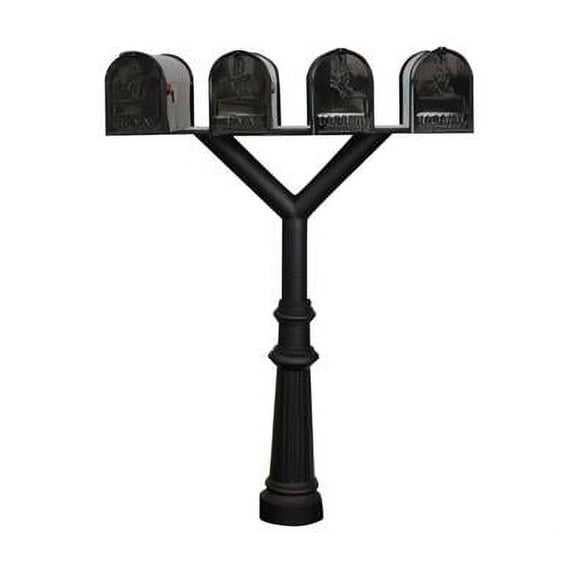Penfield Quad Mailbox Post System, Decorative Fluted Base with 4 E1 Economy Mailboxes - Black