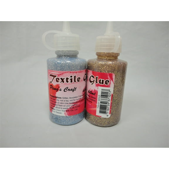 Peng's Craft Textile Glitter Glue Bottle for all DIY Fabric Decorations Non-Toxic SILVER; 6 COUNTS