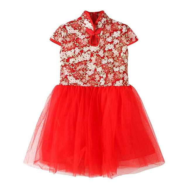 mgdxox Girls' Red Chinese New Year Dress New Year Cheongsam Kids ...