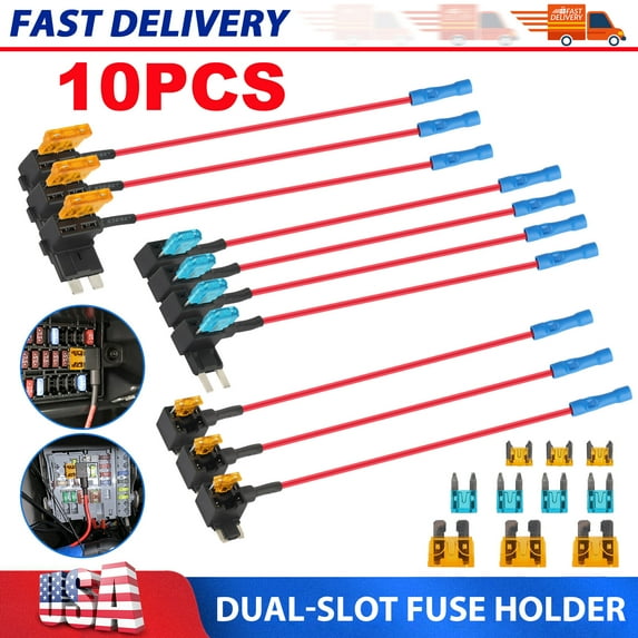 Pengug 10pc 12V Car Add-a-Circuit Fuse Adapter w/ Standard & Mini Tap Blade Fuse Holder