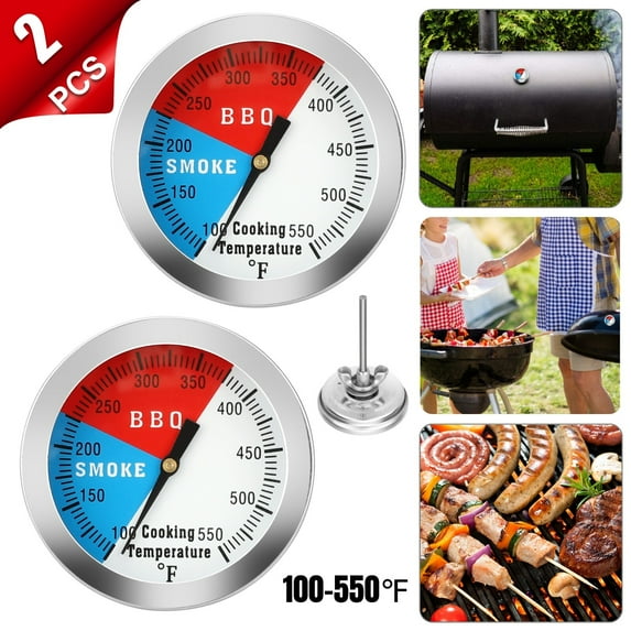 Pengug 2Pcs Temperature Thermometer Gauge for Barbecue BBQ Grill Smoker Pit Thermostat