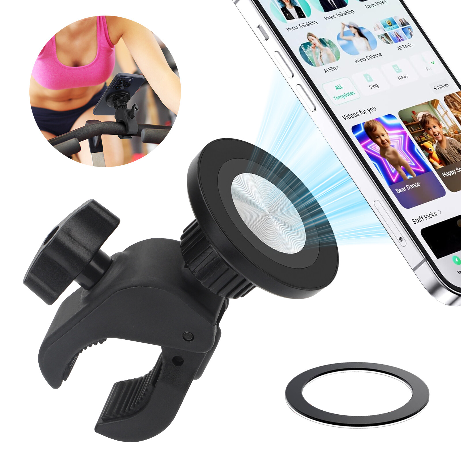Exercise Phone Hoder Pengug Magnetic Cell Phone Holder Mount for Treadmill Exercise Bike Gym ...
