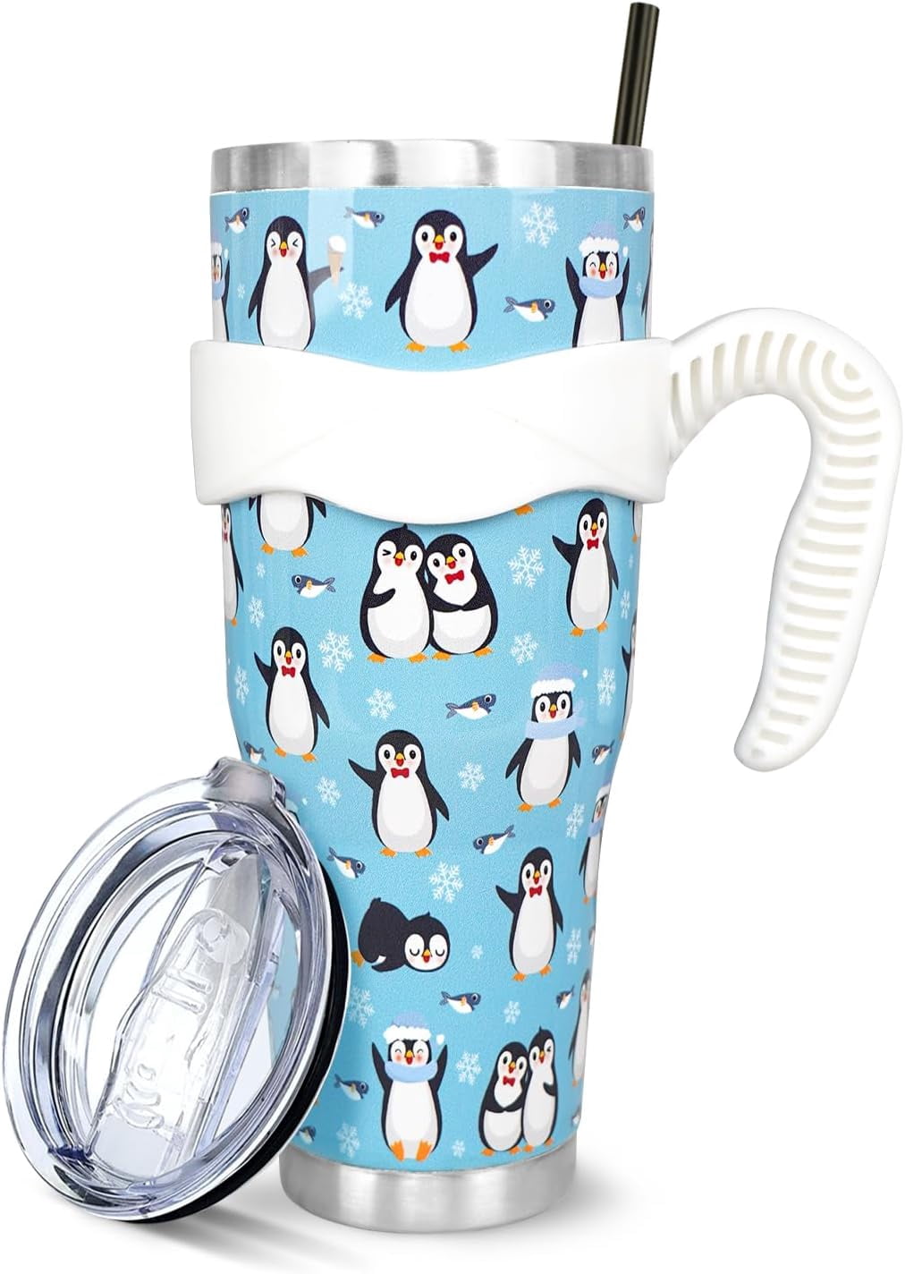 34HD I Just Freaking Love Penguin Tumbler - 40oz Vacuum Insulated Cup With Handle & Straw, Perfect Penguin Lover Gift - View #8