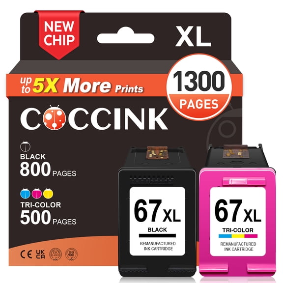 67XL Ink Cartridges Compatible with HP Printer Ink 67 XL Deskjet 2800 2852e 2800e 2827e 2855e 4255e 4258e 4200e 4227e 2700 2723e 2734e 2755e Printers, Black and Color Combo Pack High Yield