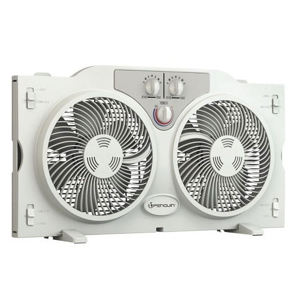 "Penguin 9"" Adjustable & Reversible Twin Window Fan, White, 3 Speed